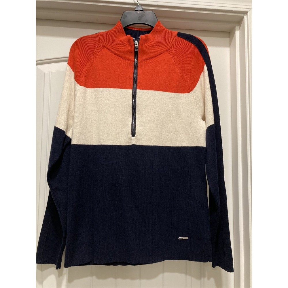 Lauren Ralph Lauren Active Zip Sweater Orange Navy Cream Color Block SZ XL  NWT